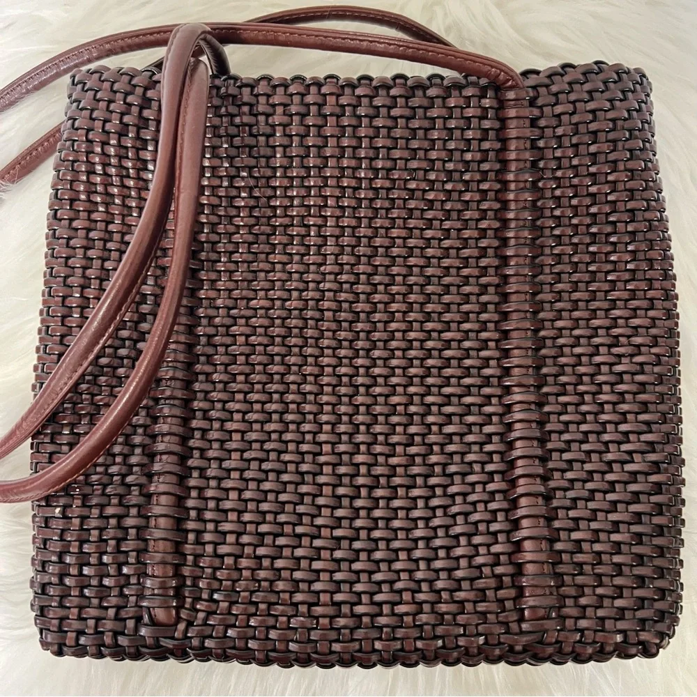 Vintage 90’s Nine West Brown Woven Weaved Leather Boho Retro HandBag Pocketbook - Picture 2 of 15